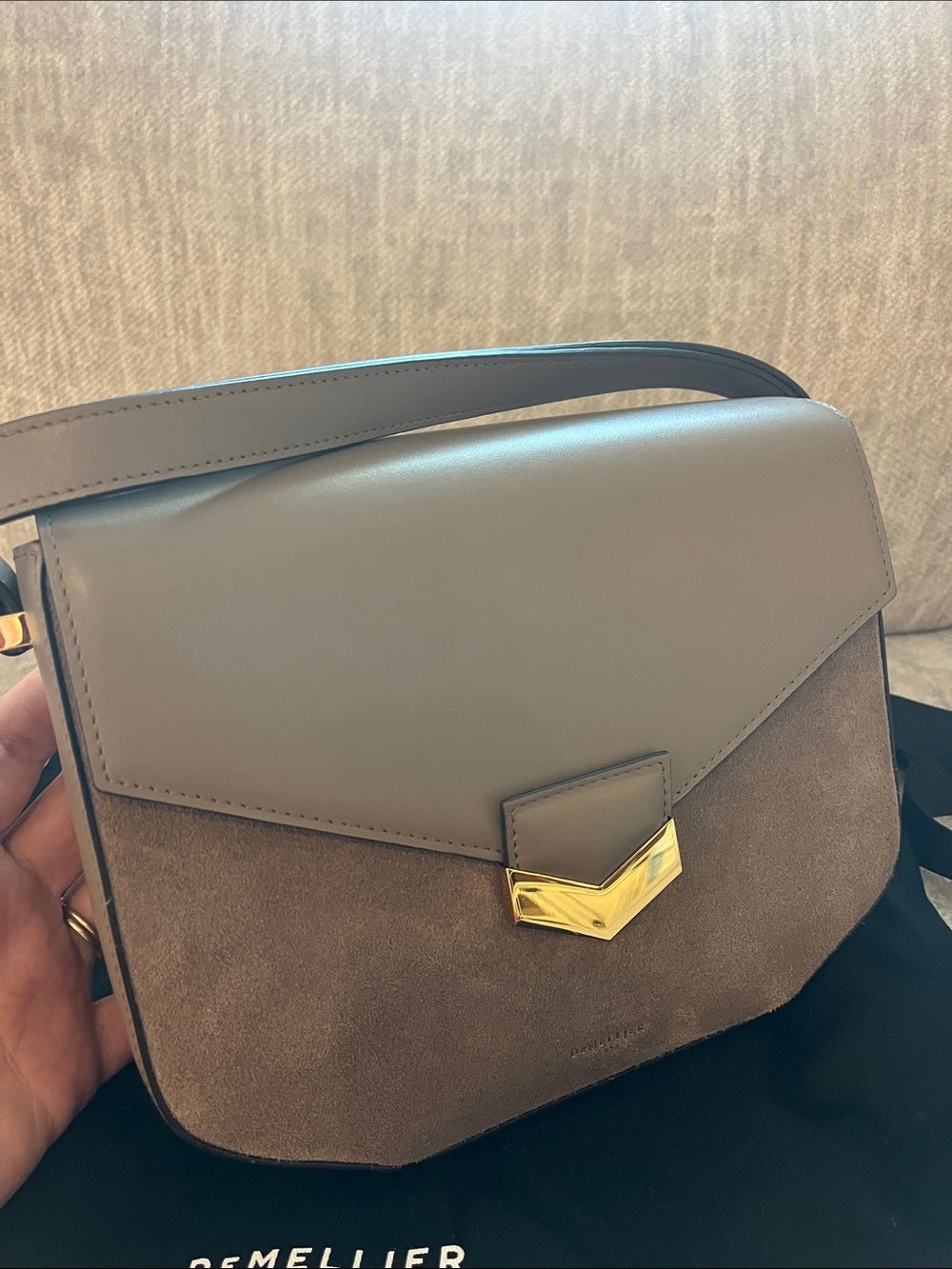 DeMellier London Midi Envelope Flap Leather & Suede Crossbody Bag - Picture 2 of 5